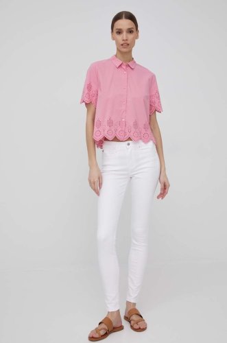 Pepe jeans camasa din bumbac laura femei, culoarea roz, cu guler clasic, regular