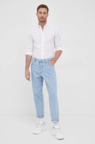 Pepe jeans camasa penton barbati, culoarea alb, cu guler button-down, slim