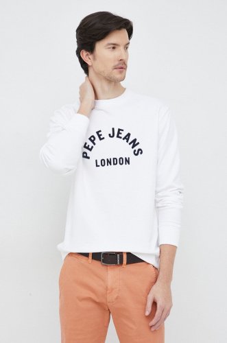 Pepe jeans hanorac de bumbac barbati, culoarea alb, modelator