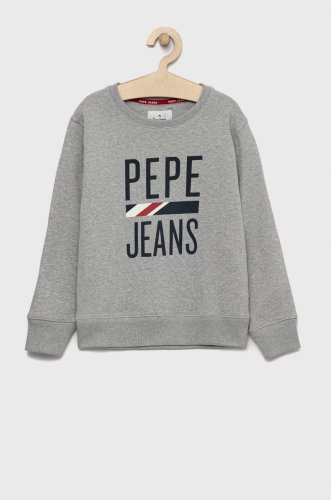 Pepe jeans hanorac de bumbac pentru copii culoarea gri, neted