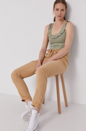 Pepe jeans pantaloni dash femei, culoarea maro, model drept, medium waist