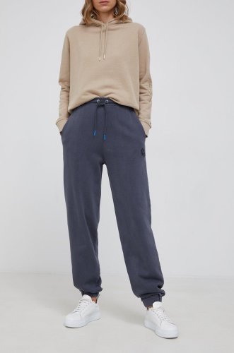 Pepe jeans pantaloni de bumbac audrey femei, culoarea gri, material neted