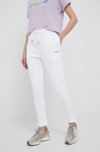 Pepe jeans pantaloni de bumbac calista pants femei, culoarea alb, neted