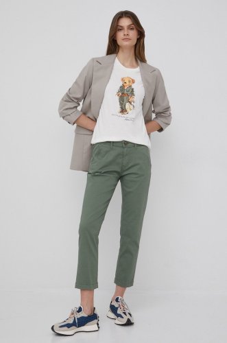 Pepe jeans pantaloni maura femei, culoarea verde, fason chinos, medium waist