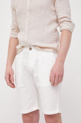 Pepe jeans pantaloni scurți din amestec de in arkin culoarea alb