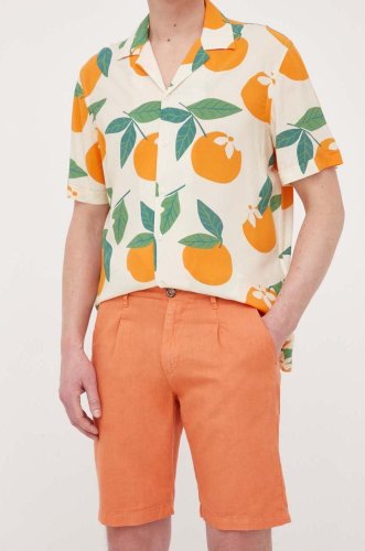 Pepe jeans pantaloni scurți din amestec de in arkin culoarea portocaliu
