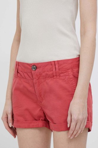 Pepe jeans pantaloni scurti din bumbac balboa culoarea rosu, neted, medium waist