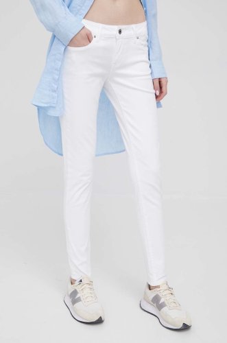 Pepe jeans pantaloni soho femei, culoarea alb, mulata, medium waist