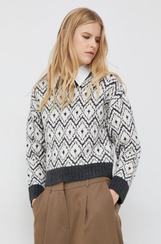Pepe jeans pulover din amestec de lana bexa femei, culoarea gri, călduros