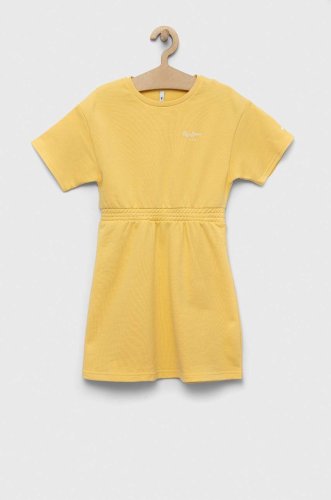 Pepe jeans rochie din bumbac pentru copii pjl gj non-denim culoarea galben, mini, evazati