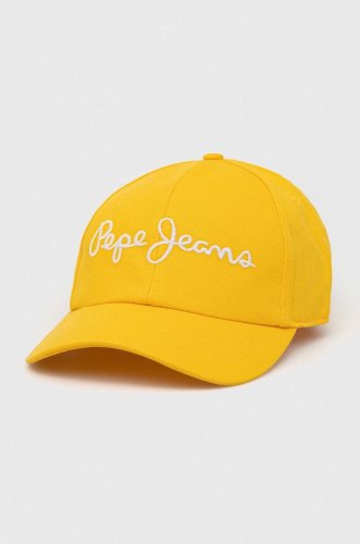 Pepe jeans șapcă de baseball din bumbac wally culoarea galben, cu imprimeu