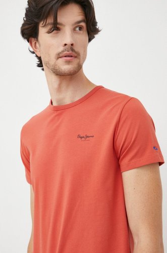 Pepe jeans tricou barbati, culoarea portocaliu, neted