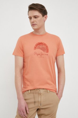 Pepe jeans tricou din bumbac richmond culoarea portocaliu, cu imprimeu