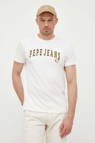 Pepe jeans tricou din bumbac ronell culoarea alb, cu imprimeu