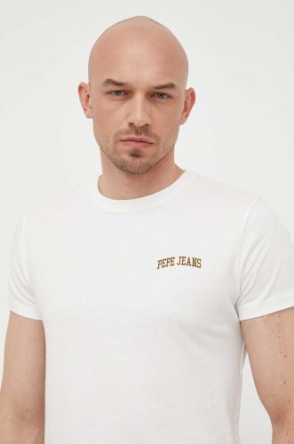 Pepe jeans tricou din bumbac ronson culoarea alb, cu imprimeu