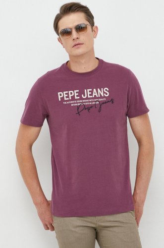 Pepe jeans tricou din bumbac scout culoarea violet, cu imprimeu