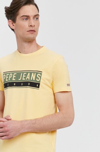 Pepe jeans tricou jayo bărbați, culoarea galben, cu imprimeu