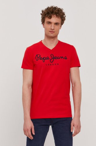 Pepe jeans tricou original bărbați, culoarea rosu, cu imprimeu