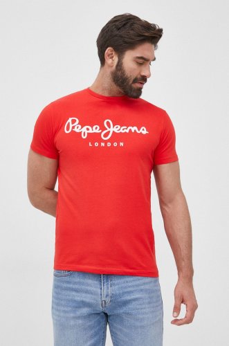 Pepe jeans tricou original stretch n barbati, culoarea rosu, cu imprimeu