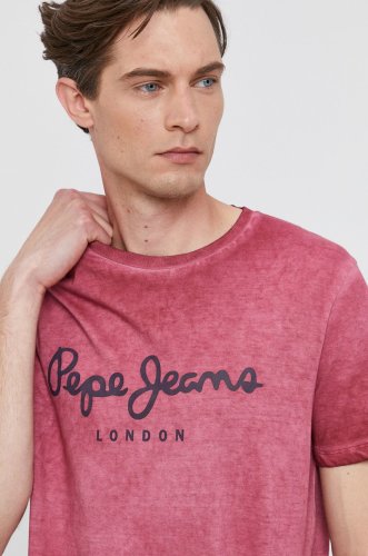 Pepe jeans tricou west bărbați, culoarea rosu, cu imprimeu