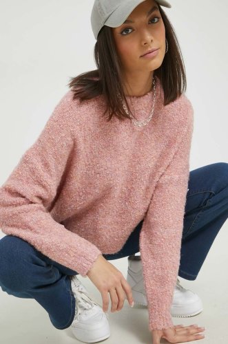 Pieces pulover din amestec de lana femei, culoarea roz, light
