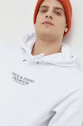 Premium by jack&jones bluza archie barbati, culoarea alb, cu glugă, cu imprimeu