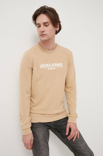 Premium by jack&jones bluza barbati, culoarea bej, cu imprimeu