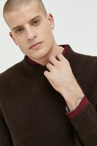 Premium by jack&jones pulover din amestec de lana raley barbati, culoarea maro, cu turtleneck