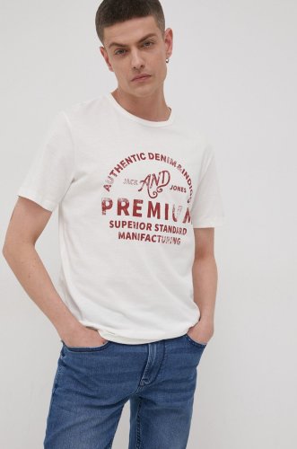 Premium by jack&jones tricou din bumbac culoarea alb, neted