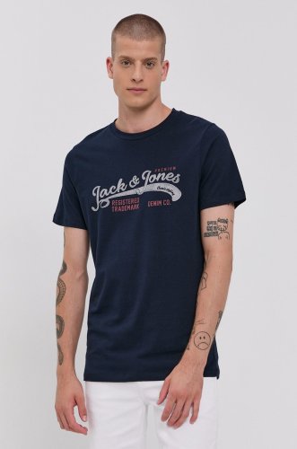 Premium by jack&jones tricou din bumbac culoarea albastru marin, cu imprimeu