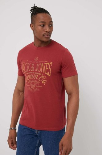 Premium by jack&jones tricou din bumbac culoarea bordo, cu imprimeu