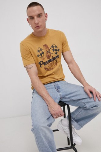 Premium by jack&jones tricou din bumbac culoarea galben, cu imprimeu