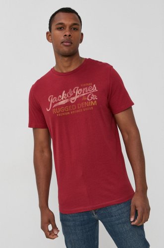 Premium by jack&jones tricou din bumbac culoarea rosu, cu imprimeu