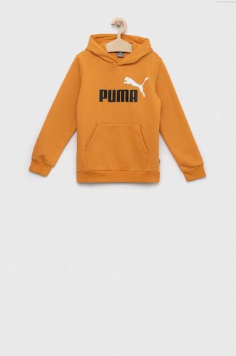 Puma bluza copii ess+ 2 col big logo hoodie fl b culoarea galben, cu glugă, cu imprimeu