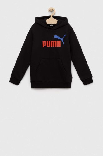 Puma bluza copii ess+ 2 col big logo hoodie fl b culoarea negru, cu glugă, cu imprimeu