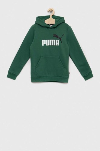 Puma bluza copii ess+ 2 col big logo hoodie fl b culoarea verde, cu glugă, modelator