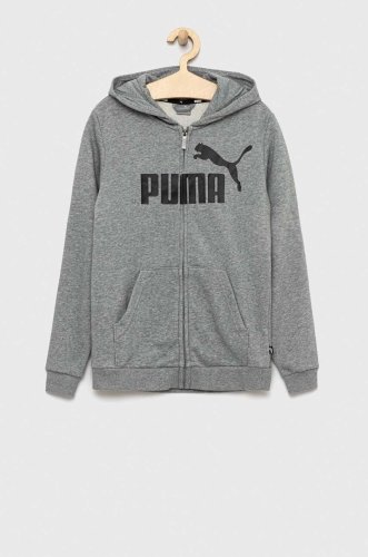 Puma bluza copii ess big logo fz hoodie tr b culoarea gri, cu glugă, modelator