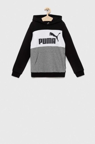 Puma bluza copii ess colorblock hoodie tr b culoarea negru, cu glugă, modelator