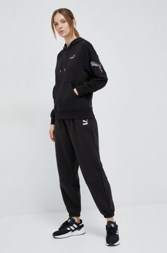 Puma pantaloni de trening din bumbac culoarea negru, neted 538339-01