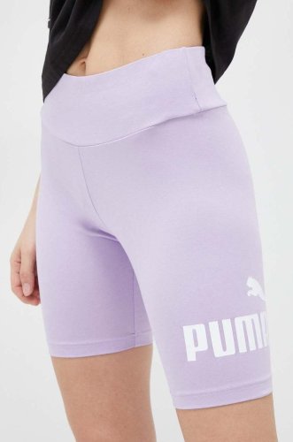 Puma pantaloni scurti femei, culoarea violet, cu imprimeu, high waist