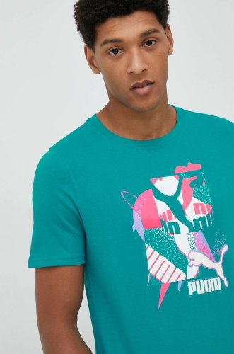 Puma tricou barbati, culoarea turcoaz, cu imprimeu