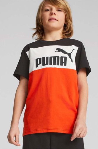 Puma tricou de bumbac pentru copii ess block tee b culoarea portocaliu, modelator