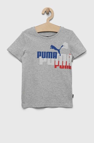 Puma tricou de bumbac pentru copii ess+ logo power tee b culoarea gri, cu imprimeu