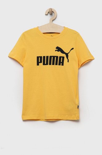 Puma tricou de bumbac pentru copii ess logo tee b culoarea galben, cu imprimeu