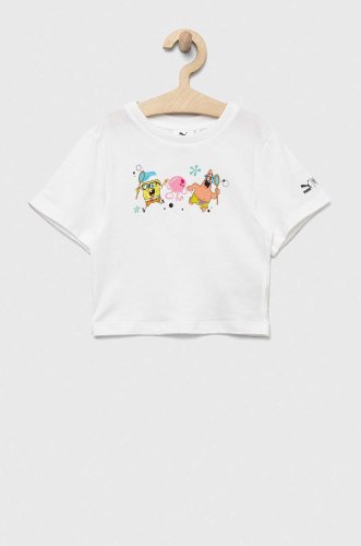 Puma tricou de bumbac pentru copii puma x spongebob girls tee culoarea alb