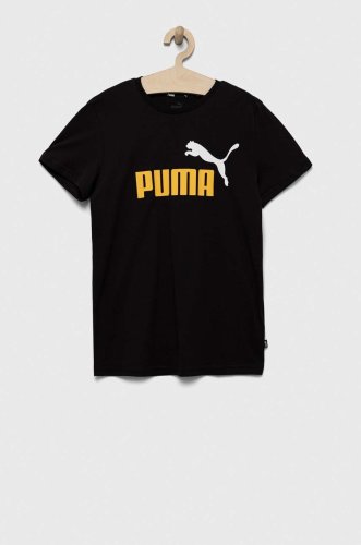 Puma tricou din bumbac ess+ 2 col logo tee b culoarea negru, cu imprimeu