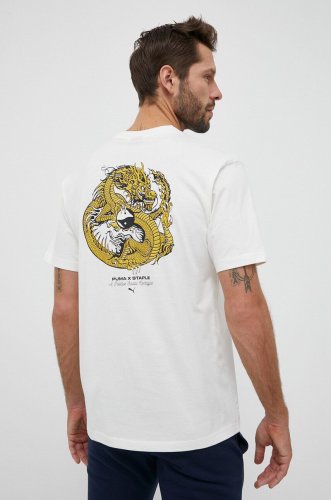 Puma tricou din bumbac x staple culoarea bej, cu imprimeu