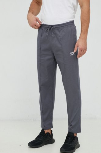 Reebok classic pantaloni de bumbac barbati, culoarea gri, neted