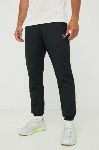 Reebok classic pantaloni de trening barbati, culoarea negru, neted