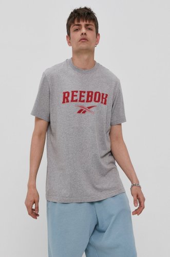 Reebok classic tricou bărbați, culoarea gri, cu imprimeu